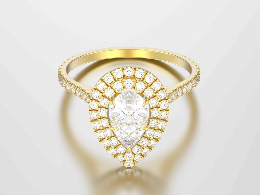 3 carat pear cut diamond ring on gold band